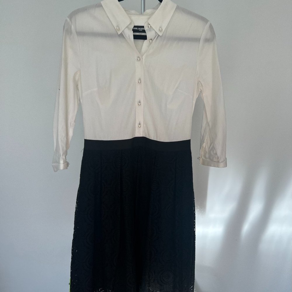 Karl Lagerfeld Paris Black and White Lace Dress